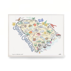 South Carolina Map Art Print: Signed Watercolor Illustration