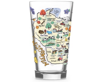 Wisconsin  Glass, Wisconsin Drinking Glass, Wisconsin Drinkware, Wisconsin Gift