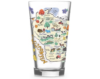 Wisconsin  Glass, Wisconsin Drinking Glass, Wisconsin Drinkware, Wisconsin Gift