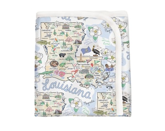 Louisiana Baby Blanket, Louisiana Map Baby Blanket - Pima Cotton