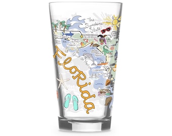 Florida  Glass, Florida Drinking Glass, Florida Drinkware, Florida Gift