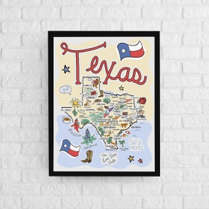 Texas Art, Texas Map, Texas Poster, Unframed, State Map Poster