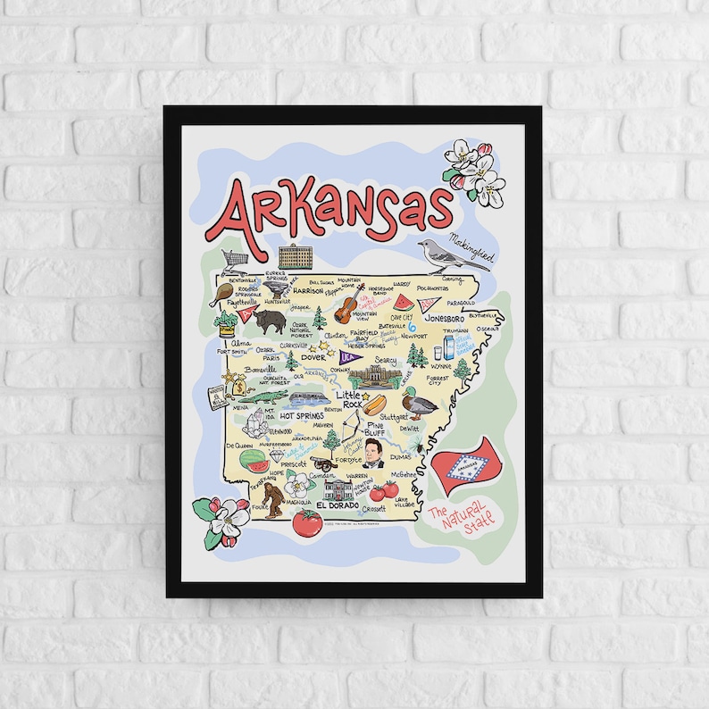 Arkansas Art Arkansas Map Arkansas Poster Unframed Print Etsy