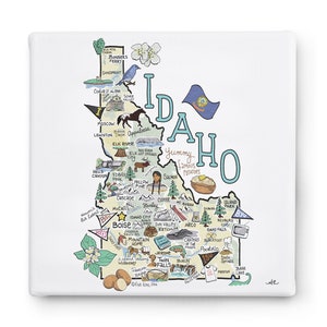 Idaho Art on Square Canvas, Idaho Map Canvas Art, Idaho Print for Wall, Available in all 50 States, State Art, State Prints