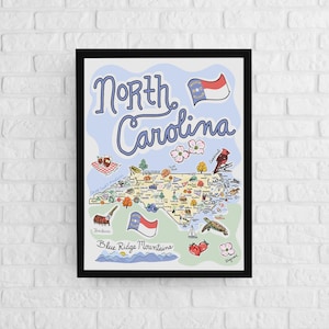 North Carolina Art, North Carolina Map, North Carolina Poster, Unframed, State Map Poster