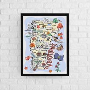 Vermont Art, Vermont Map, Vermont Poster, Unframed, State Map Poster