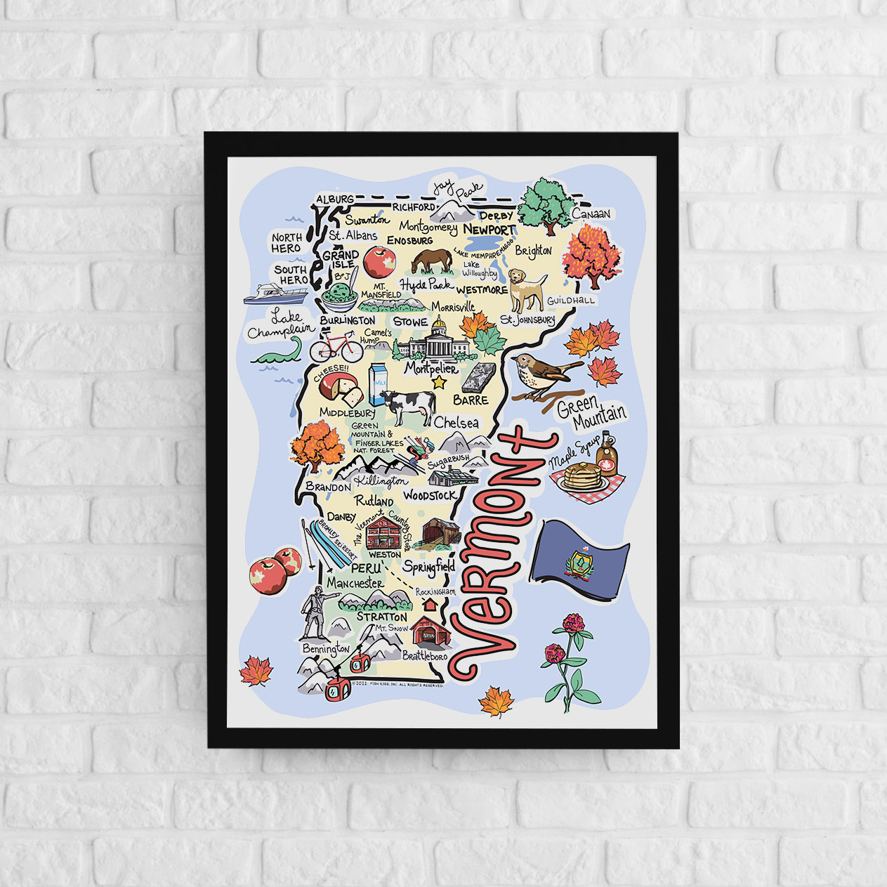 Vermont Art, Vermont Map, Vermont Poster, Unframed, State Map Poster