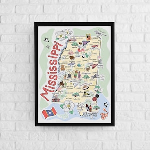 Mississippi Art, Mississippi Map, Mississippi Poster, Unframed, State Map Poster