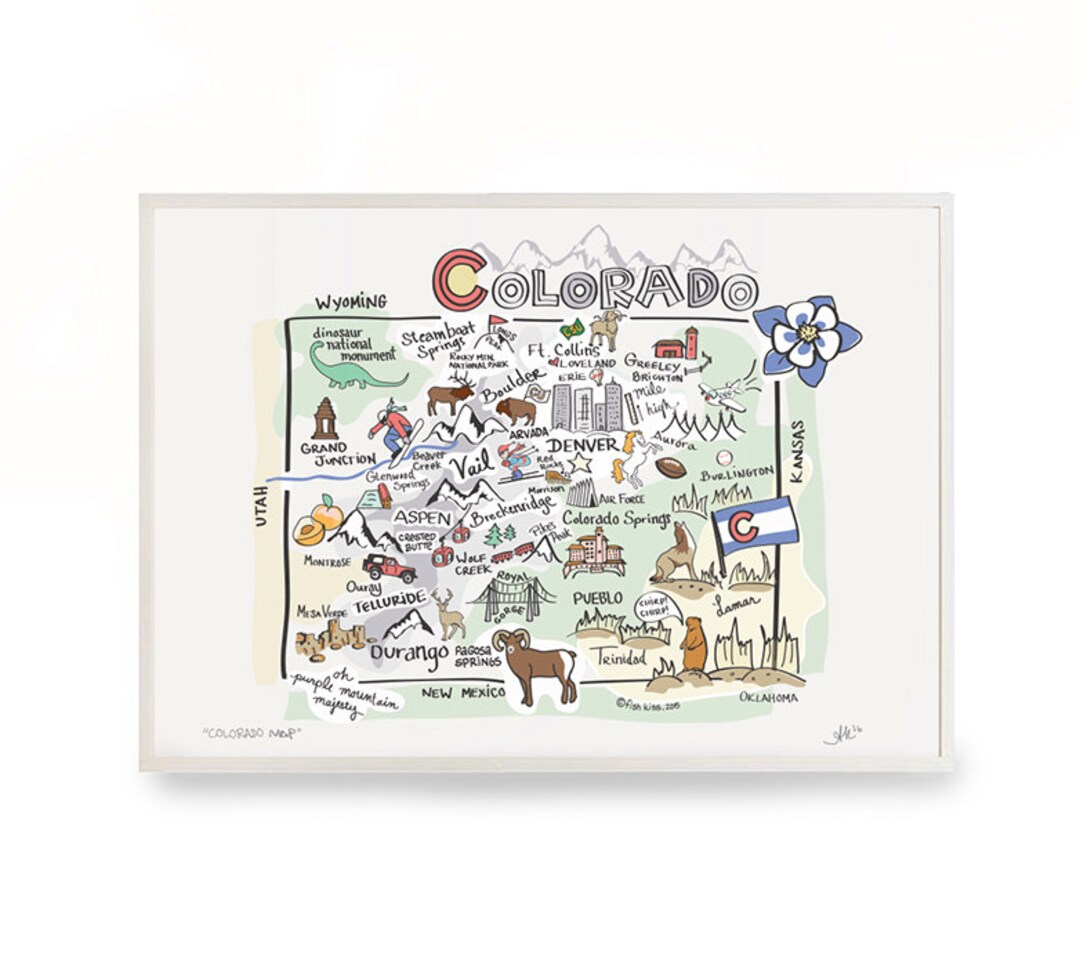 Colorado Art, Colorado Map, Colorado Print, Unframed, Print Signed by ...