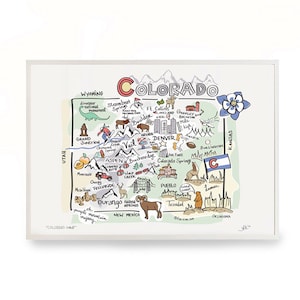 Colorado Art, Colorado Map, Colorado Print, Unframed, Print Signed by Artist, Printed on watercolor paper