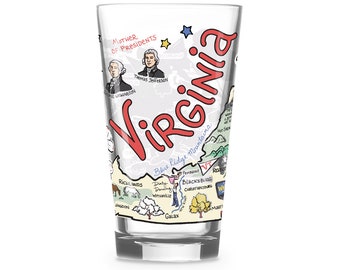 Virginia  Glass, Virginia Drinking Glass, Virginia Drinkware, Virginia Gift