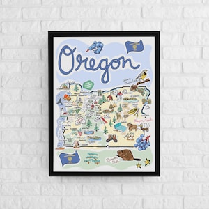 Oregon Art, Oregon Map, Oregon Poster, Unframed, State Map Poster