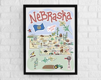 Nebraska Map Art Print: Colorful State Illustration