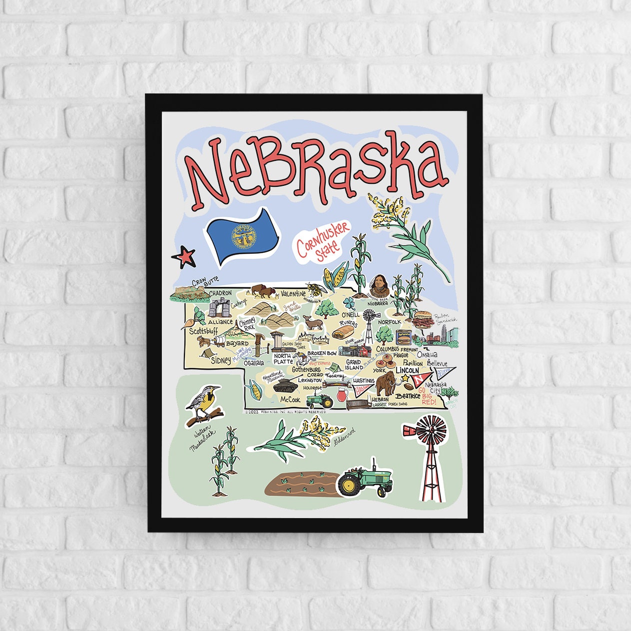 Nebraska Art Nebraska Map Nebraska Poster Unframed State photo