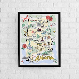Alabama Art, Alabama Map, Alabama Poster, Unframed, State Map Poster