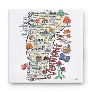 Vermont Art on Square Canvas, Vermont Map Canvas Art, Vermont Print for Wall, Available in all 50 States, State Art, State Prints