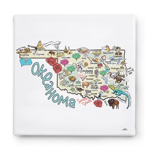 Oklahoma Art on Canvas, 10&quot;x10&quot; Oklahoma Map Canvas Art, Oklahoma Print for Wall, Available in all 50 States, State Art, State Prints
