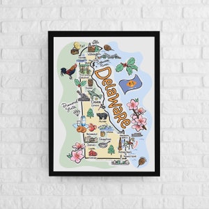 Delaware Art, Delaware Map, Delaware Poster, Unframed, State Map Poster