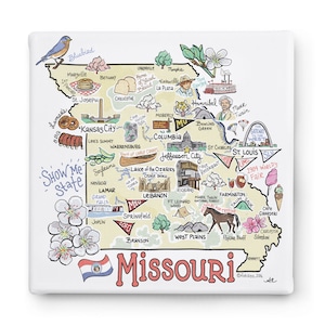 Missouri Art on Canvas, 10&quot;x10&quot; Missouri Map Canvas Art, Missouri Print for Wall, Available in all 50 States, State Art, State Prints