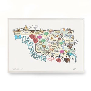 Oklahoma Map, Oklahoma Print, Unframed, Printed on watercolor paper