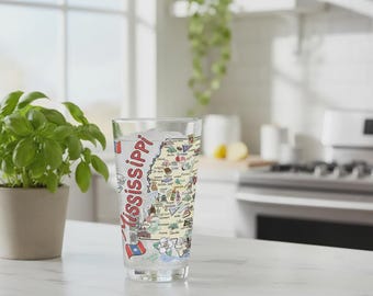 Customizable Mississippi Drinking Glass: Embossed State Map, 16 oz