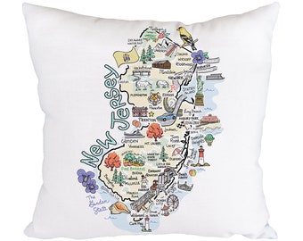 New Jersey Map Pillow, 18"x18" New Jersey Pillow, New Jersey State Map Pillow, Indoor/Outdoor Pillow