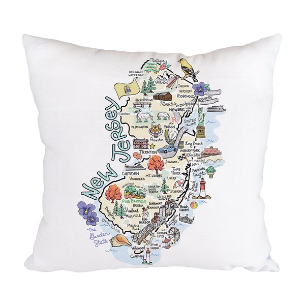 New Jersey Map Pillow, 18"x18" New Jersey Pillow, New Jersey State Map Pillow, Indoor/Outdoor Pillow