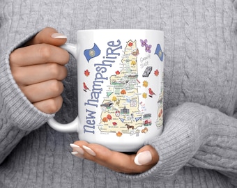 Customizable New Hampshire Map Coffee Mug: 15 oz. State Pride Gift