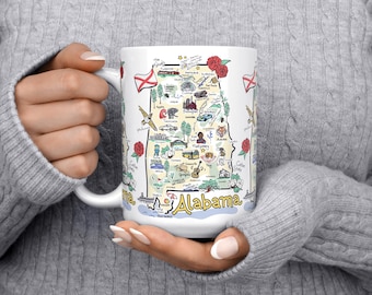 Customizable Alabama Map Coffee Mug: 15 oz. State Souvenir Gift