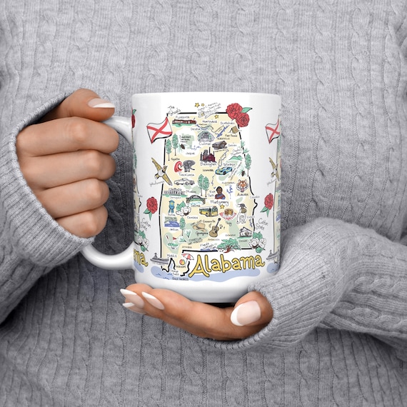 Customizable Alabama Map Coffee Mug: 15 oz. State Souvenir Gift