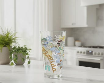 Customizable Florida Map Drinking Glass: Embossed Print, 16 oz.