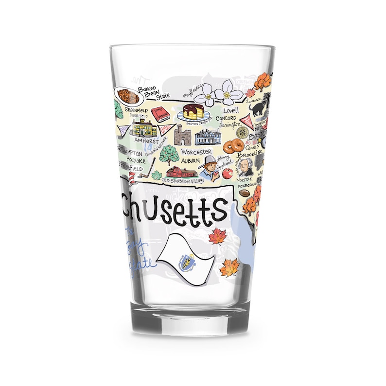 Massachusetts Drinking Glass Massachusetts Gift Massachusetts Glass Massachusetts Drinkware