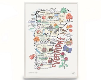 Vermont Map Print, Watercolor Paper Illustration, Anne Klein Art