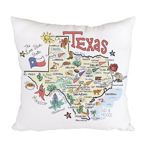 Texas Map Pillow, 18&quot;x18&quot; Texas Pillow, Texas State Map Pillow, Indoor/Outdoor Pillow