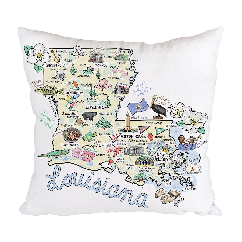 18x18 Louisiana Pillow Louisiana Map Pillow IndoorOutdoor Pillow Louisiana State Map Pillow