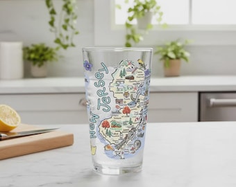 Customizable New Jersey Map Glass: Embossed State Souvenir, 16 oz