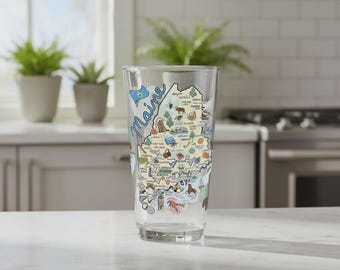 Customizable Maine Drinking Glass: Embossed State Map, 16 oz Drinkware