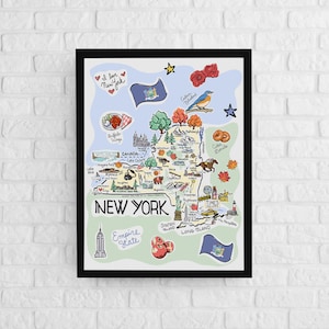 New York Art, New York Map, New York Poster, Unframed, State Map Poster