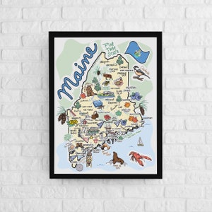 Maine Art, Maine Map, Maine Poster, Unframed, State Map Poster