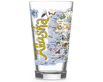 Alaska  Glass, Alaska Drinking Glass, Alaska Drinkware, Alaska Gift