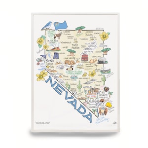 Nevada Map Art, Nevada Map, Nevada Print, Unframed, Printed on watercolor paper