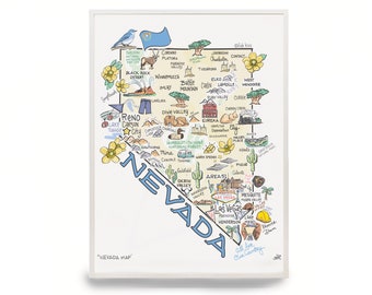 Nevada Map Art, Nevada Map, Nevada Print, Unframed, Printed on watercolor paper