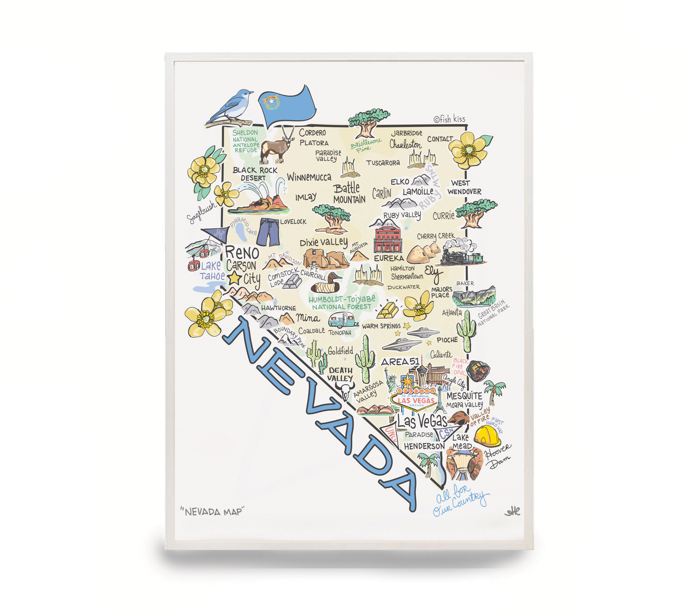 Nevada Map Art Print: Watercolor Illustration - Etsy