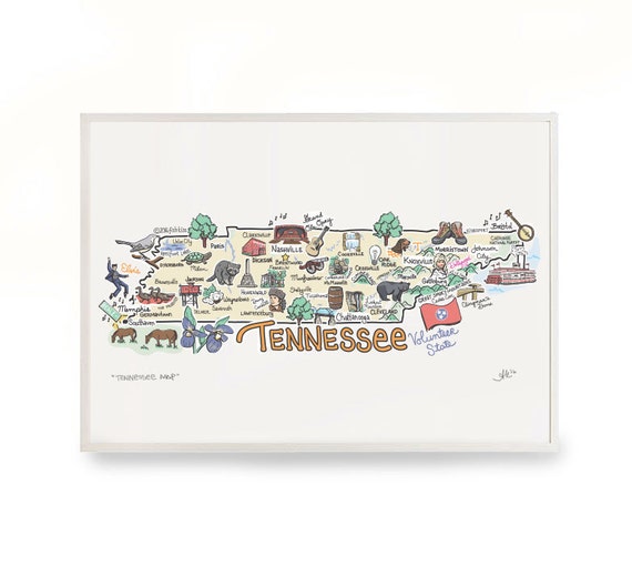 Tennessee Map Print, Watercolor Paper, TN Art, Unframed