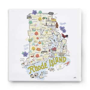 Rhode Island Art on Square Canvas, Rhode Island Map Canvas Art, Rhode Island Print for Wall, Available in all 50 States, State Art