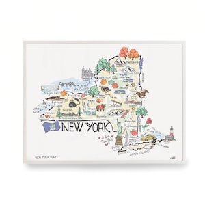 New York Art, New York Map, New York Print, Unframed, Print Signed by Artist, Printed on watercolor paper