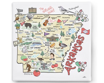 Arkansas Art on Square Canvas, Arkansas Map Canvas Art, Arkansas Print for Wall, Available in all 50 States, State Art, State Prints