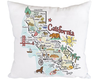California Map Pillow: Linen Texture, Indoor/Outdoor, 18x18
