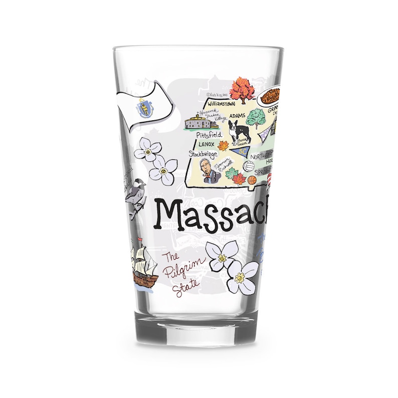Massachusetts Drinking Glass Massachusetts Gift Massachusetts Glass Massachusetts Drinkware