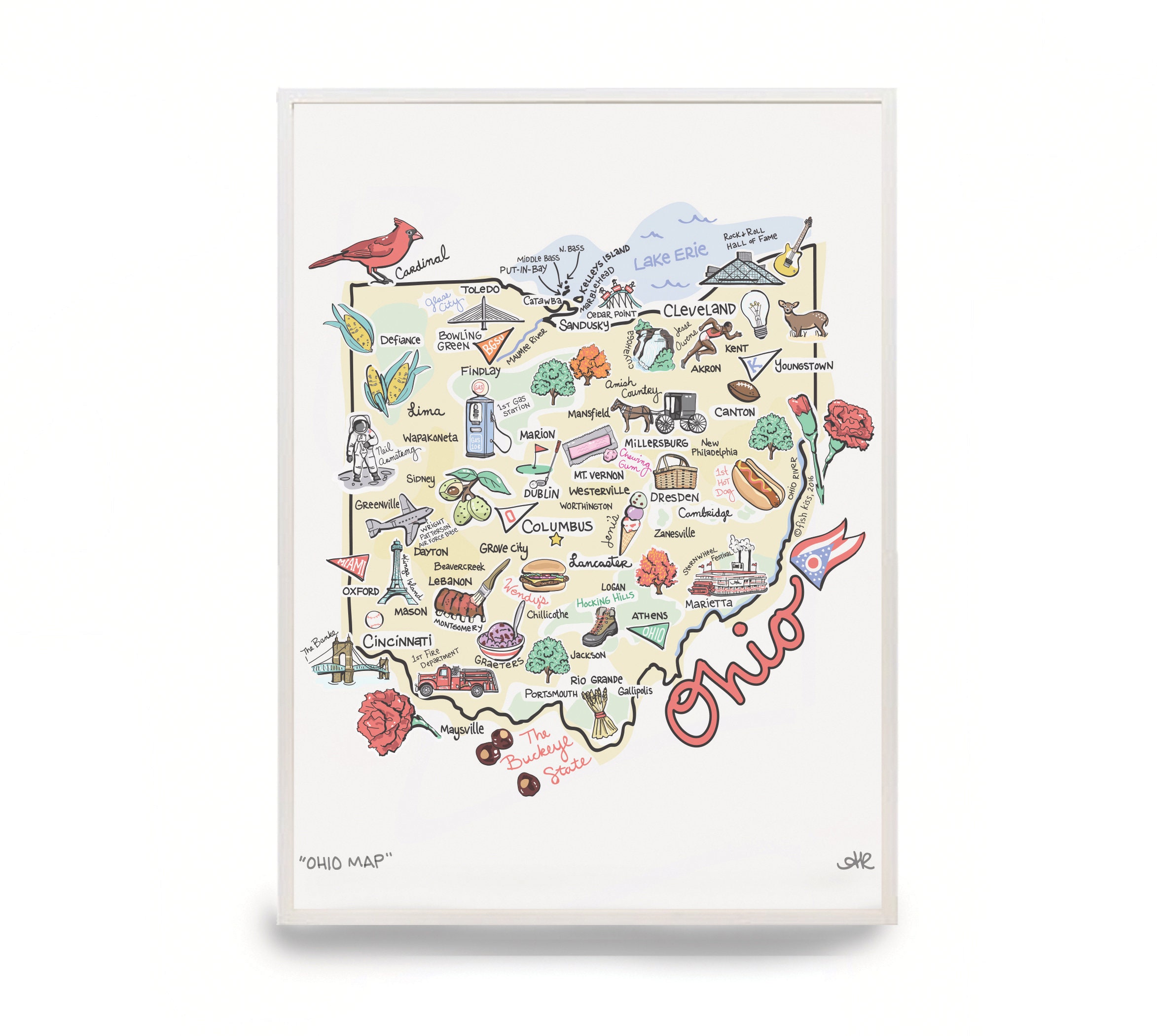 Ohio Art Ohio Map Ohio Print Unframed Print Signed by - Etsy